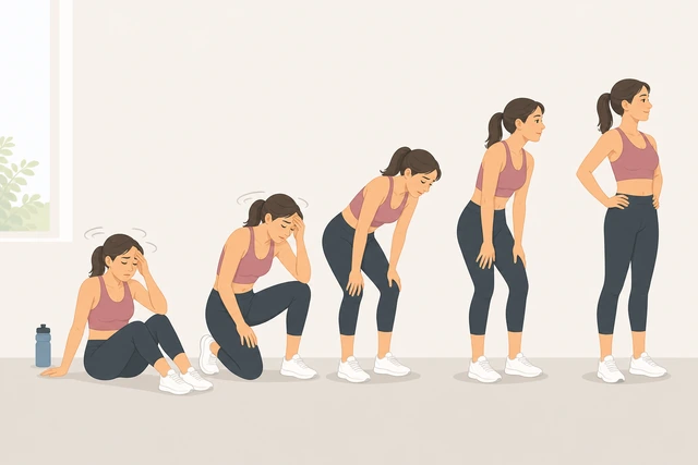 Illustration: standing up in stages after post-workout dizziness