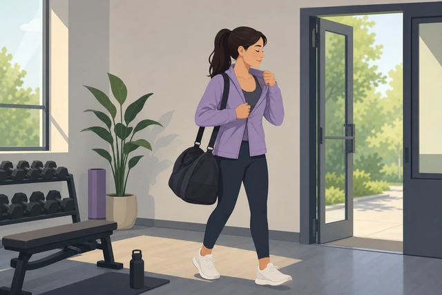 Illustration: putting on a layer and leaving the gym calmly after cool-down