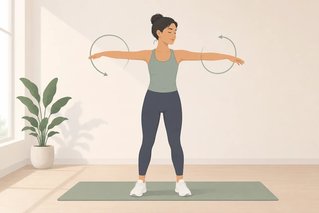 Illustration: slow arm circles and shoulder rolls during cool-down