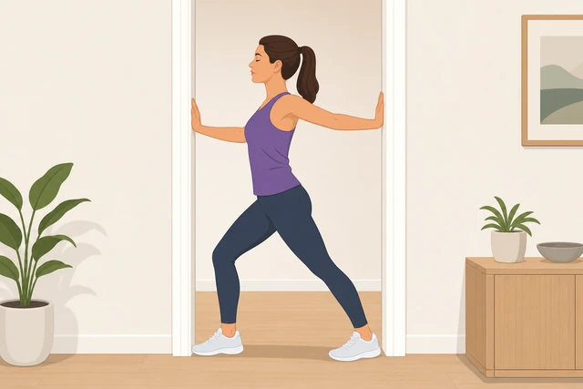 Illustration: doorway chest stretch during cool-down