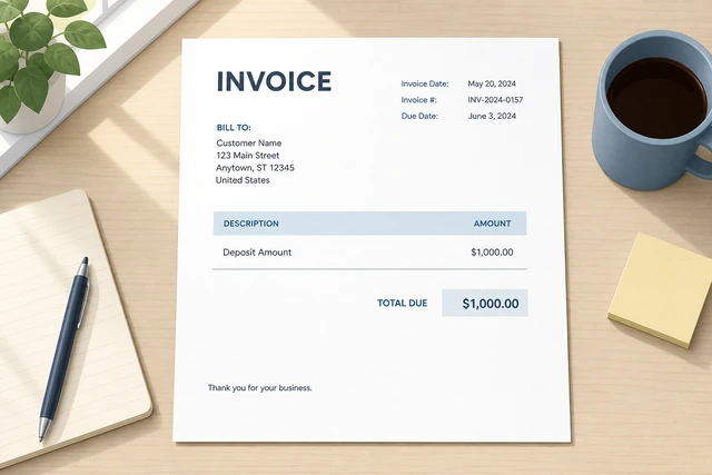 Illustration: deposit amount as the only payable line item on invoice