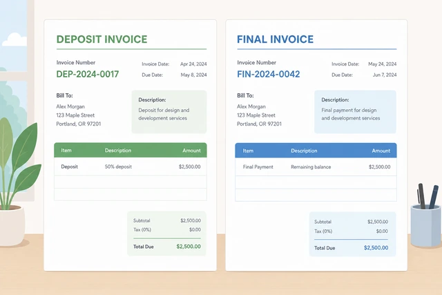 Illustration: separate invoice numbers for deposit and final invoices