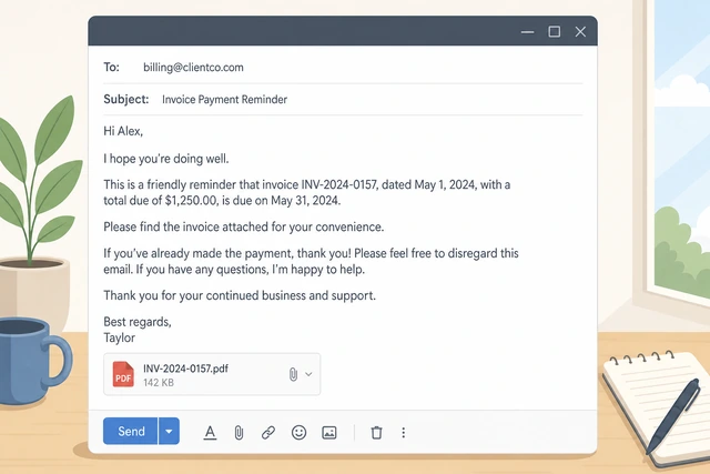 Illustration: sending a polite invoice payment reminder email with PDF