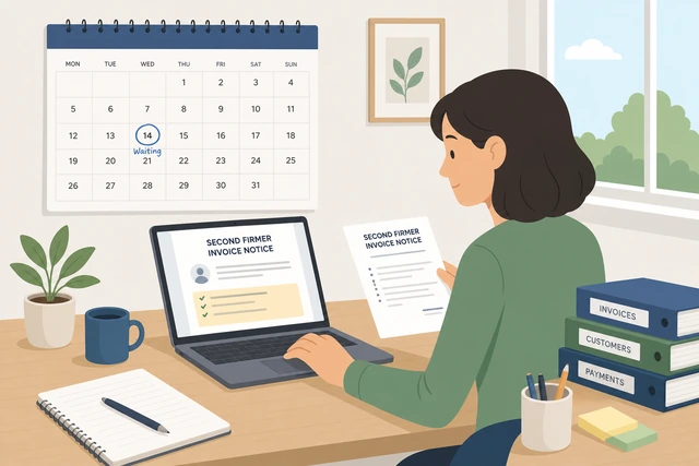 Illustration: calendar waiting then second firmer invoice notice