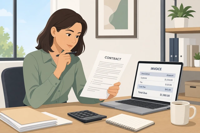 Illustration: checking contract before adding late fee to invoice