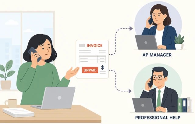 Illustration: escalating unpaid invoice to AP manager or professional help