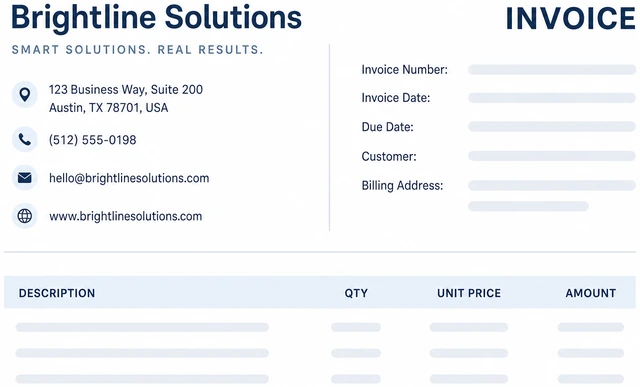 Illustration: invoice header with seller business name and contact block