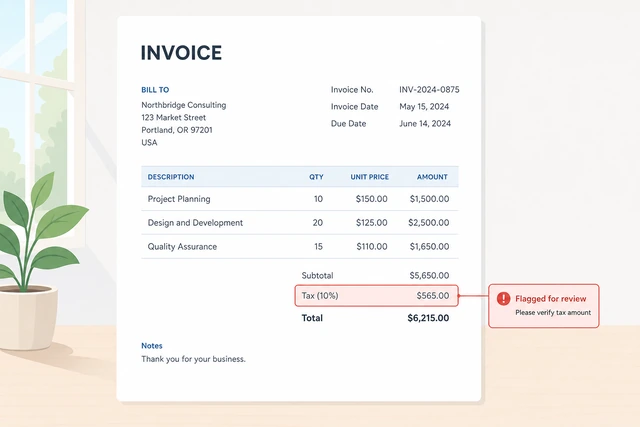 Illustration: invoice with tax flagged for review not guessed
