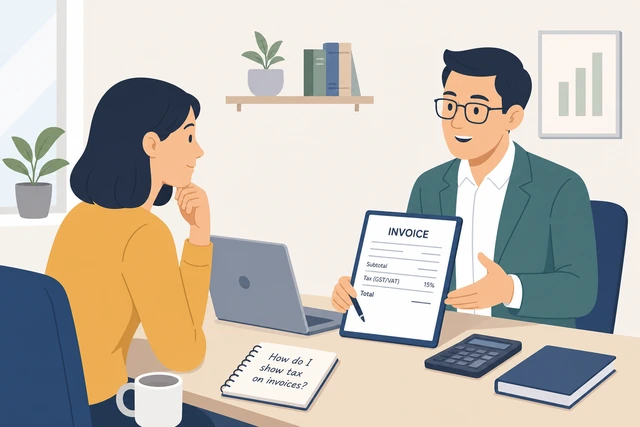 Illustration: asking an accountant how to show tax on invoices