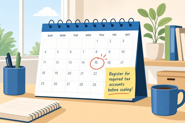 Illustration: calendar reminder to register for required tax accounts