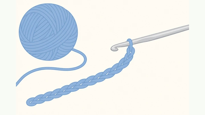 Illustration: even crochet foundation chain on a hook with yarn