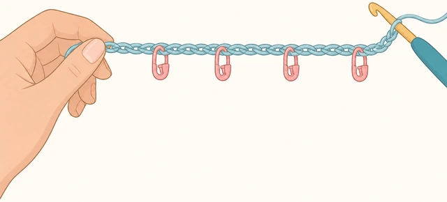 Illustration: placing stitch markers every five chains on a foundation chain