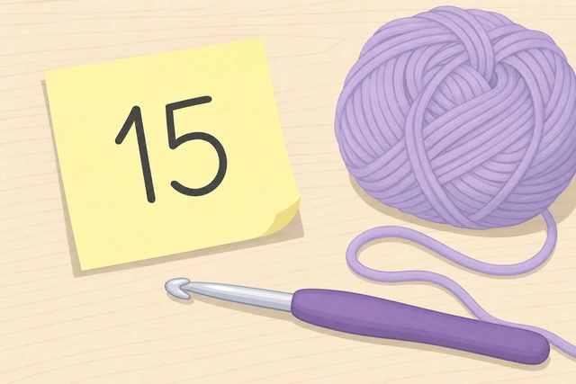 Illustration: sticky note with target chain count beside crochet project