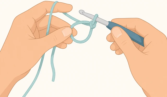 Illustration: making a slip knot and placing it on a crochet hook