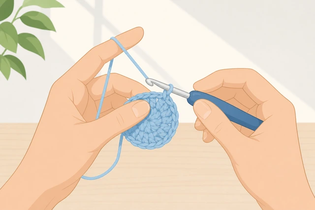 Illustration: holding crochet hook in one hand and yarn tensioned over the other hand