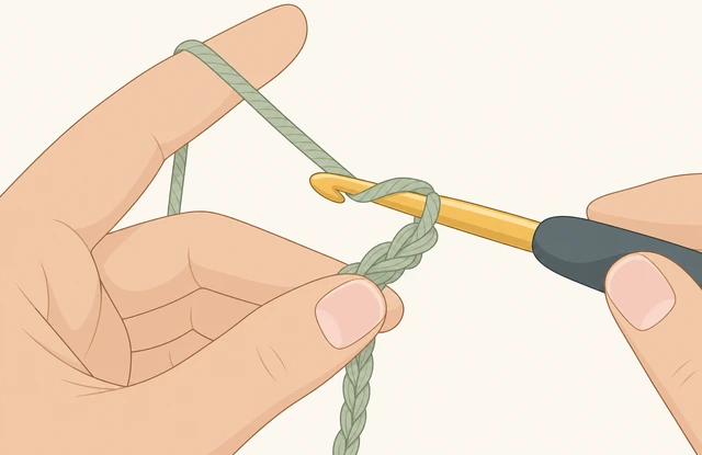Illustration: yarn over wrap on a crochet hook from back to front