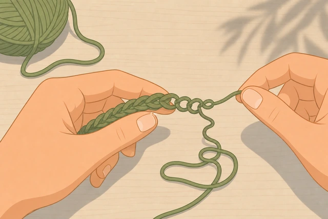 Illustration: pulling yarn to undo crochet chain stitches for practice