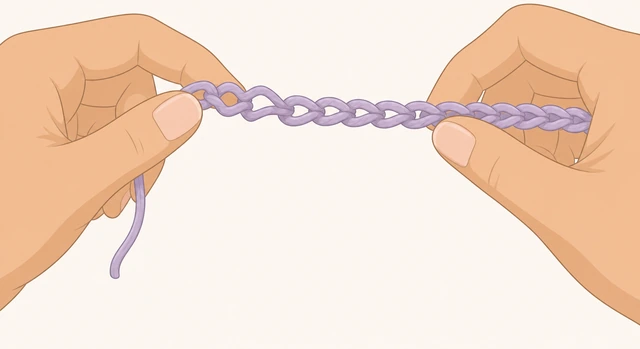 Illustration: ripping back uneven crochet chain to an even section