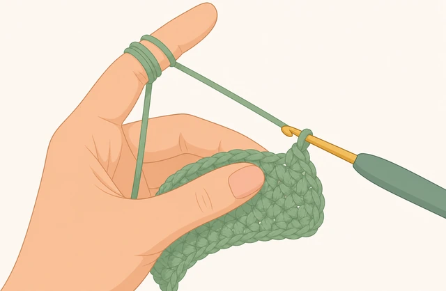 Illustration: consistent yarn wrap over index finger for crochet tension