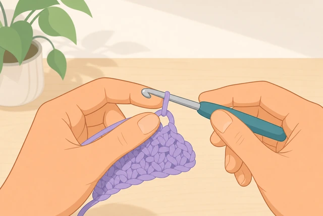 Illustration: checking loop size on crochet hook before each pull through
