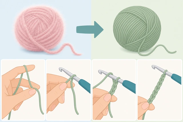 Illustration: switching from textured yarn to smooth worsted for learning chain