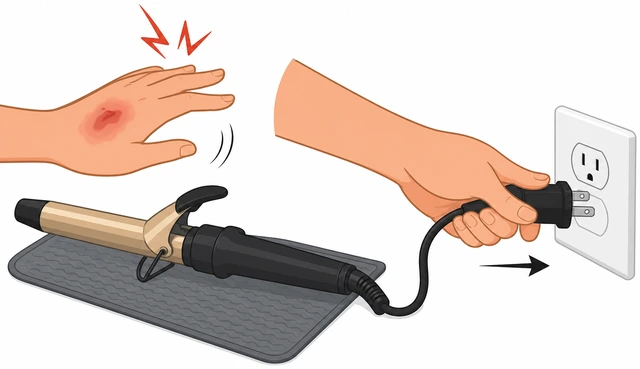 Illustration: unplugging curling iron after a burn scare