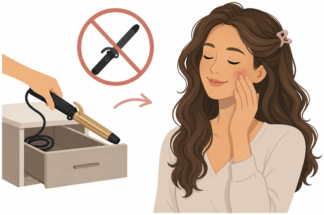 Illustration: leaving hair alone after heat burn with iron put away