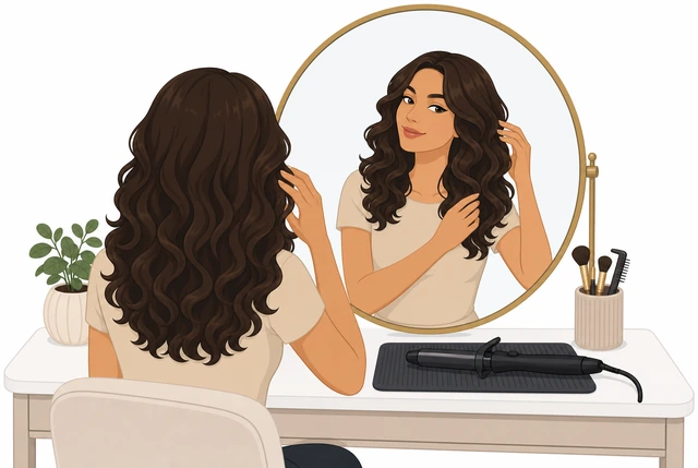 Illustration: mirror check of finished even curls on both sides of head