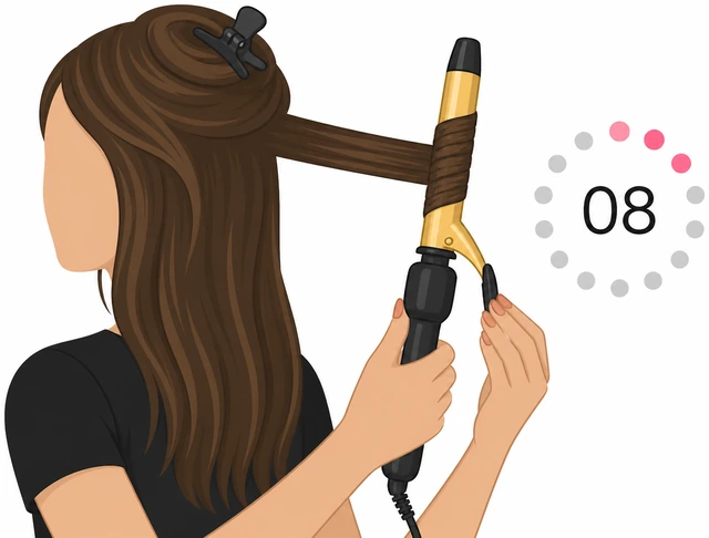 Illustration: holding wrapped curling iron in place while counting seconds