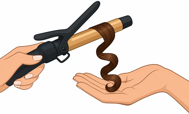 Illustration: releasing curl from iron into palm to cool without pulling