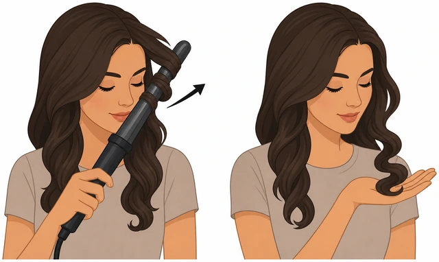 Illustration: sliding wand out of curled hair into palm to cool