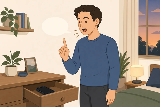 Illustration: person speaking a single task out loud before picking up a parked phone