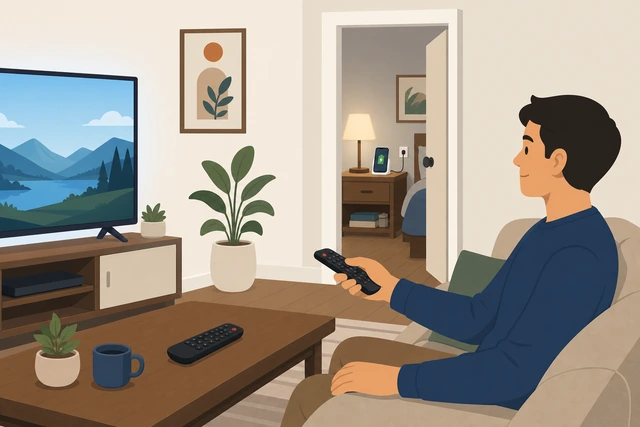 Illustration: TV remote on the table while phone remains in another room