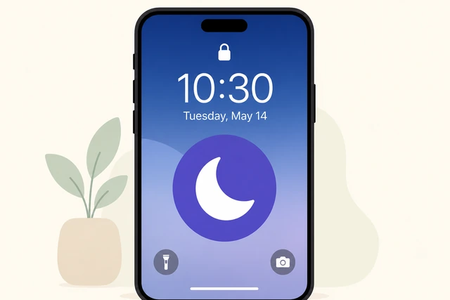 Illustration: phone screen showing Focus or Do Not Disturb turned on