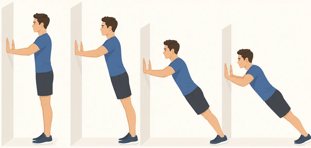 Illustration: wall push-up progression for beginners