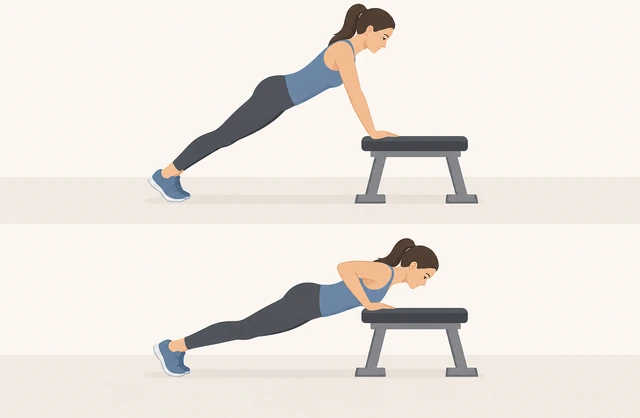 Illustration: bench elevated push-ups as progression