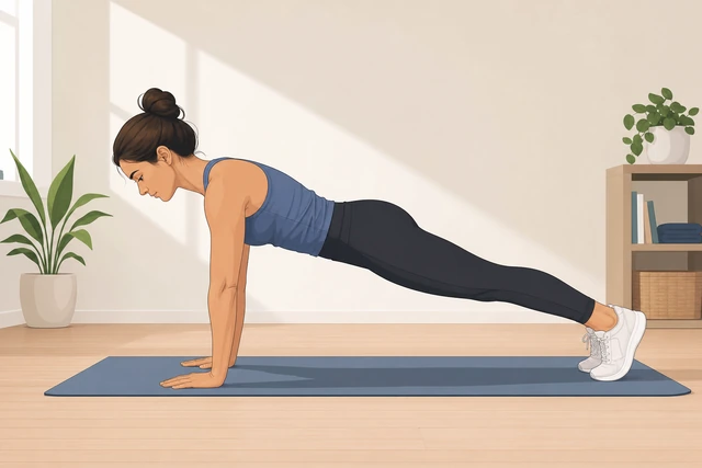 Illustration: timing a high plank hold to build push-up base