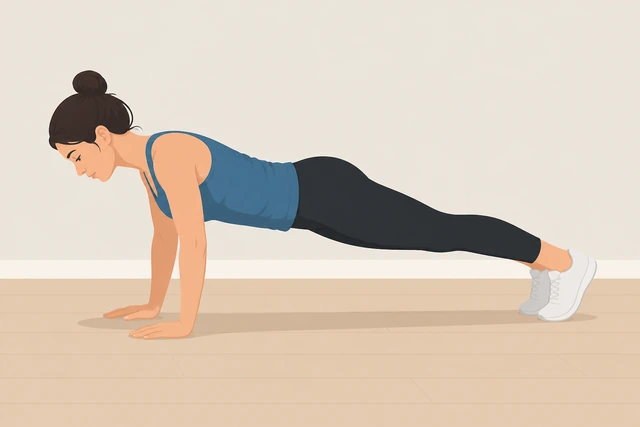 Illustration: packing shoulders down away from ears in a push-up