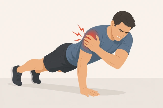 Illustration: stopping push-up due to front shoulder pain
