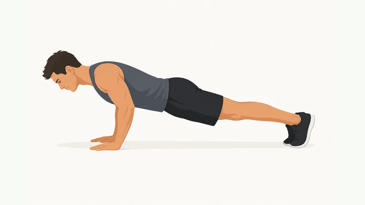 Illustration: proper push-up with straight body line and moderate elbow angle