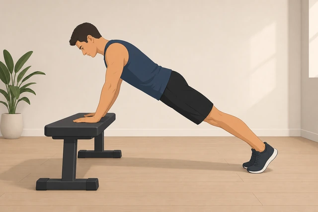 Illustration: elevated push-up on a bench with straight body
