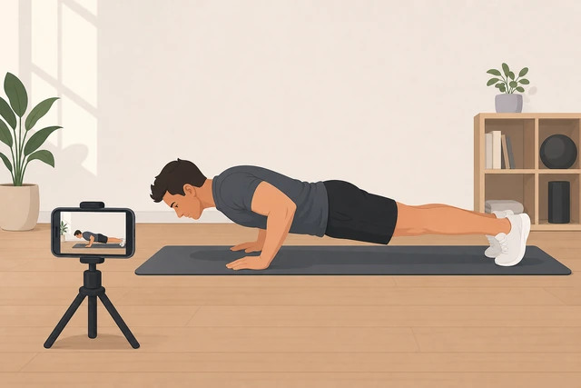 Illustration: phone filming a side-view push-up for form check