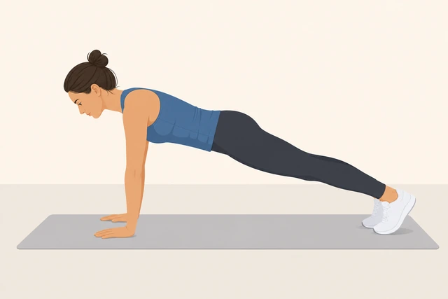 Illustration: high plank with hands under shoulders and straight body line