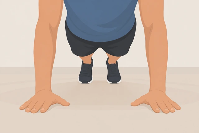 Illustration: flat palms under shoulders fingers forward for push-up