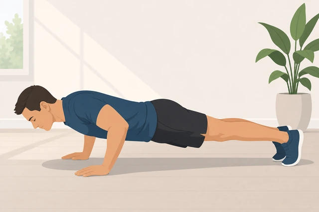 Illustration: breathing pattern cues during a push-up set