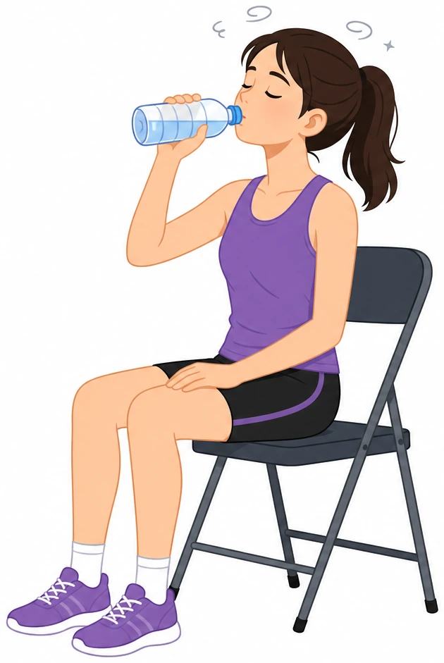 Illustration: sipping water while seated after dizzy breathing practice