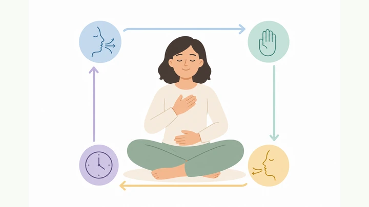 Illustration: person seated calmly practicing box breathing