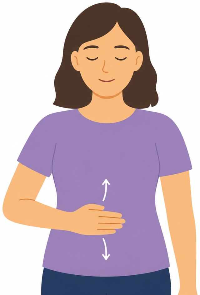 Illustration: hand on belly watching breath movement to slow down