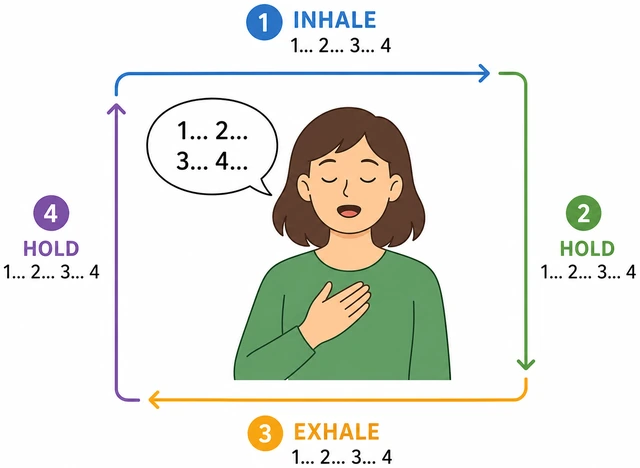 Illustration: softly counting out loud during one box breathing cycle