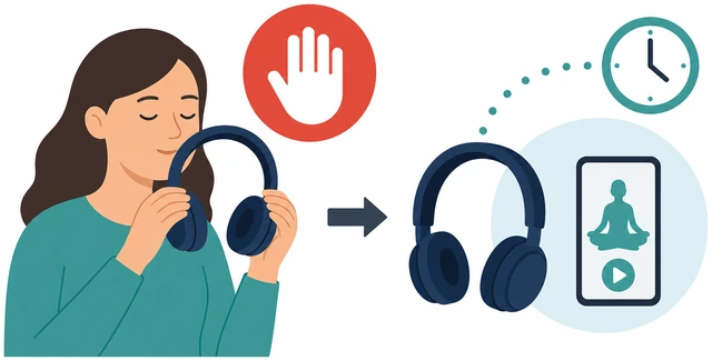 Illustration: stopping rushed breathing practice and using guided audio later